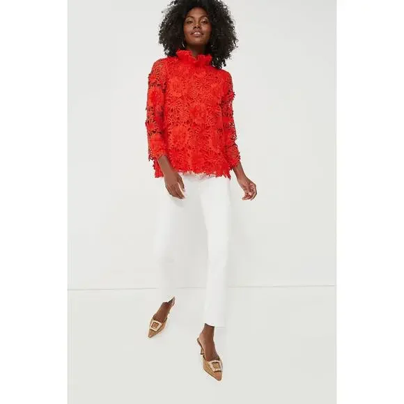 TUCKERNUCK Red Guipure Lace Faye Blouse Size XS NWT Retail $248 Tuckernuck - Picture 4 of 8